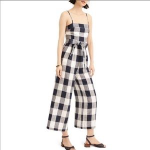 J. Crew navy gingham Beauchamps linen jumpsuit
